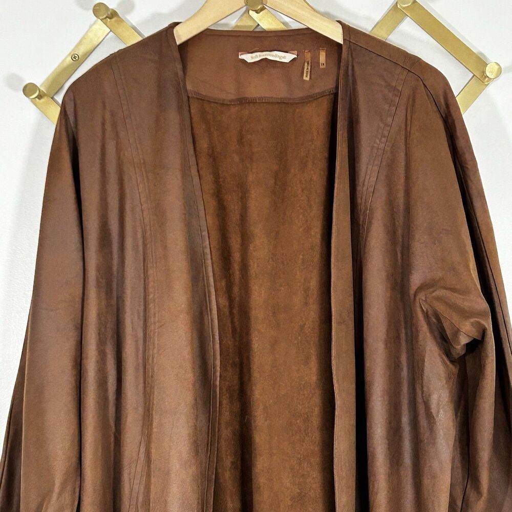Soft Surroundings Faux Suede Duster Jacket Size 1X Brown Coat Open Front Pockets - Picture 3 of 10